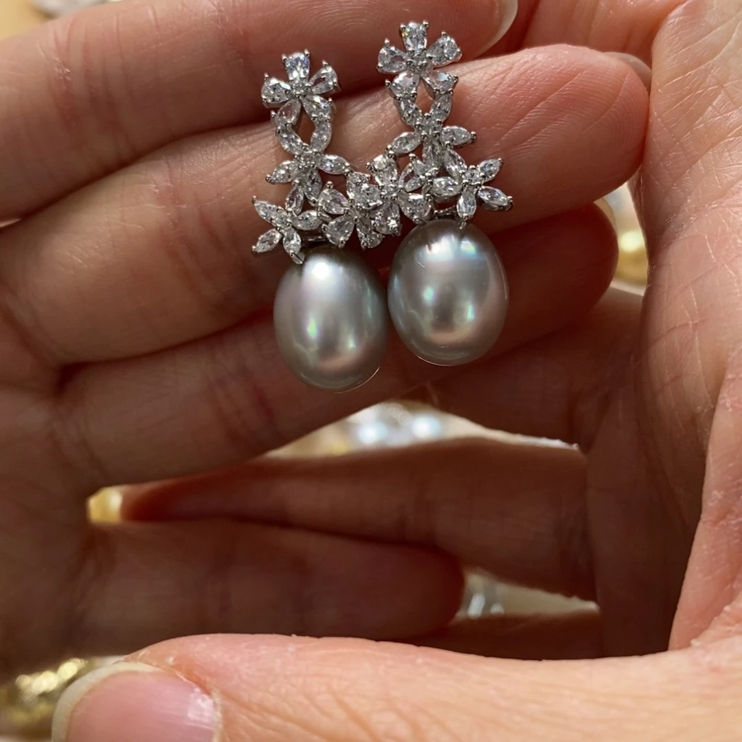 海水珍珠耳饰银S925镶嵌