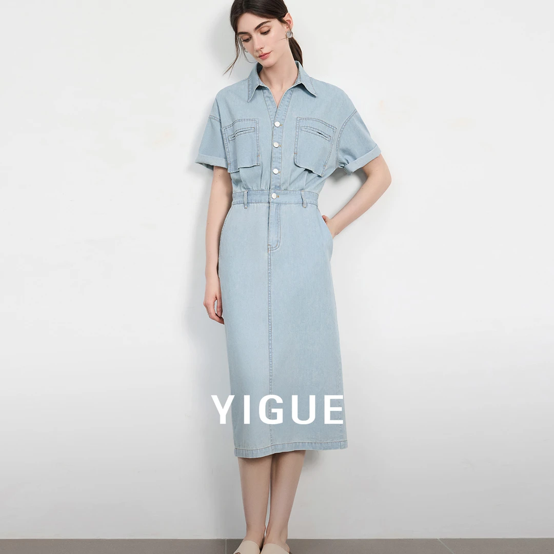 亦谷简约通勤短袖连衣裙女装2025夏季新款休闲百搭裙子G5SAL028