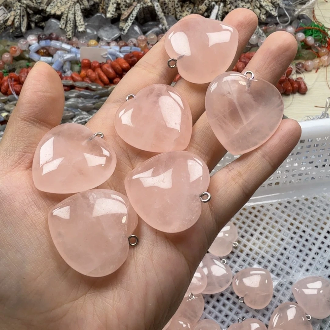 水晶珠宝半成品未镶嵌卡30×10西柚粉水晶桃心吊坠一个