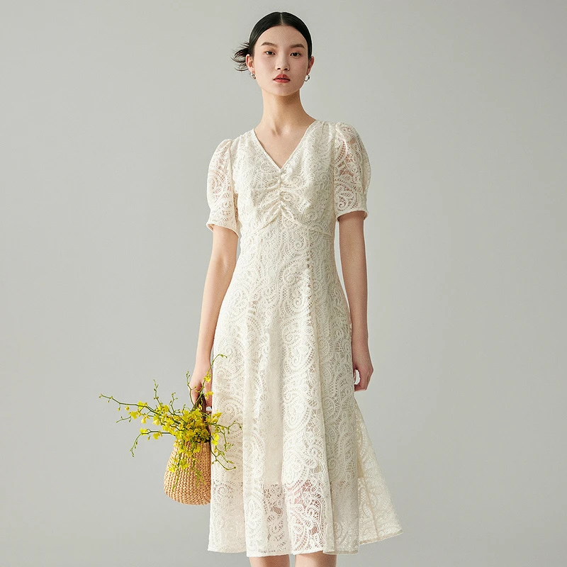 【小余专属】MOFAN摩凡夏新款米色花纹连衣裙MDL462956