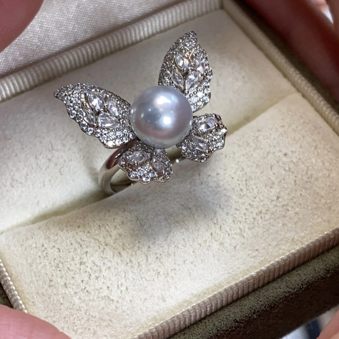 海水珍珠戒指银S925镶嵌ღ****