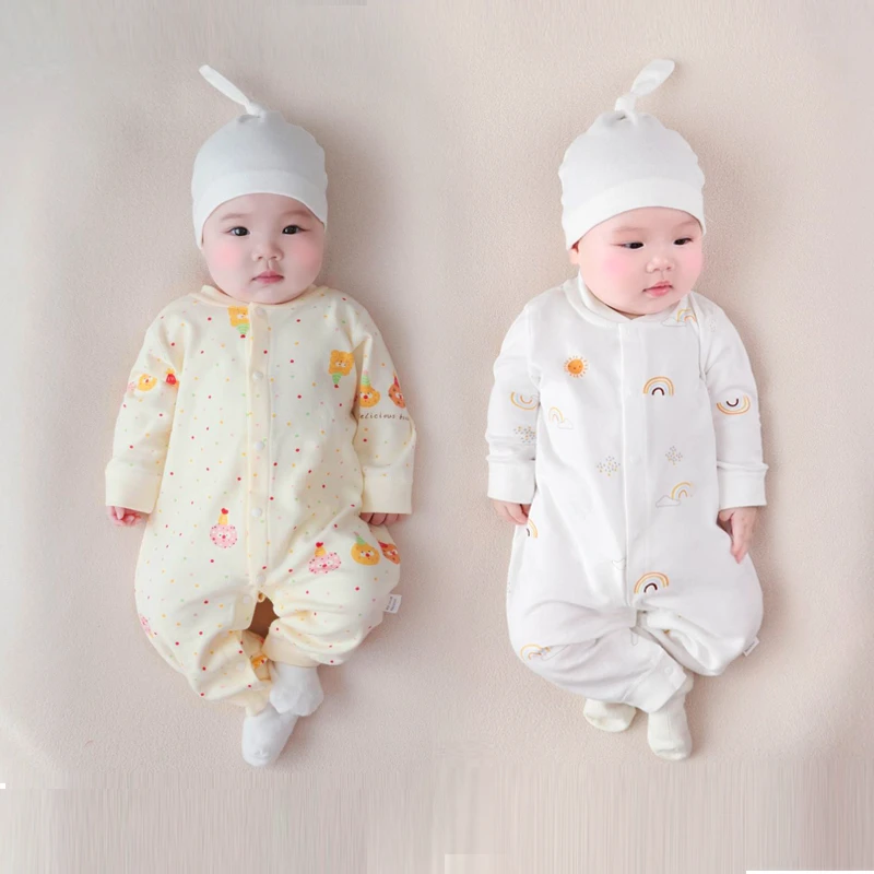 婴儿纯棉连体衣春秋款A类无骨设计宝宝哈衣爬服无荧光舒适衣物