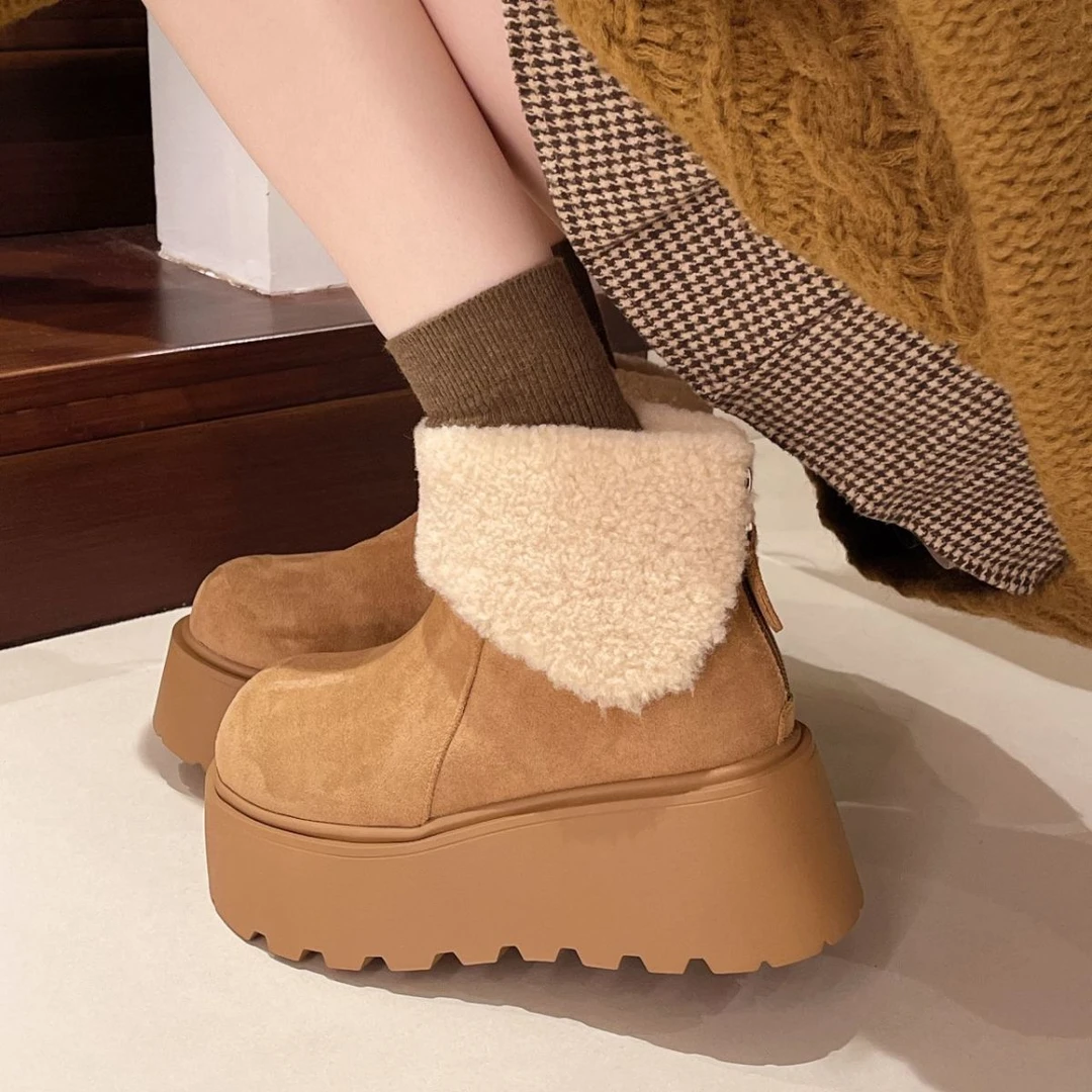 厚底增高加绒雪地靴棉鞋2025新款时尚东北加厚保暖毛毛鞋冬天外穿