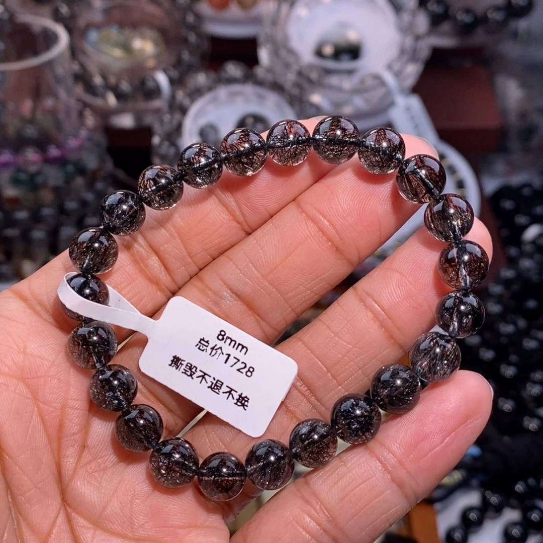 水晶手链未镶嵌黑发晶烟花蕾丝8mm毕业级