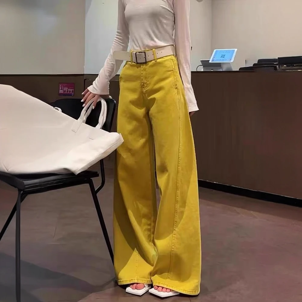 慵懒风高腰阔腿牛仔裤女春季新款大码胖mm宽松遮胯显瘦直筒弯刀裤