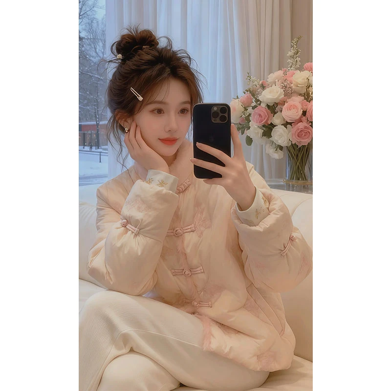 香朵儿【粉蝶】新中式宫廷风气质棉服2026冬季新款国风盘扣设计棉衣