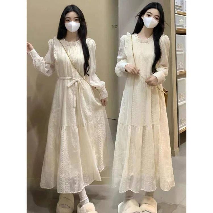 大码胖mm2025春季新款蕾丝甜美连衣裙女装高端精致打底a字长裙子