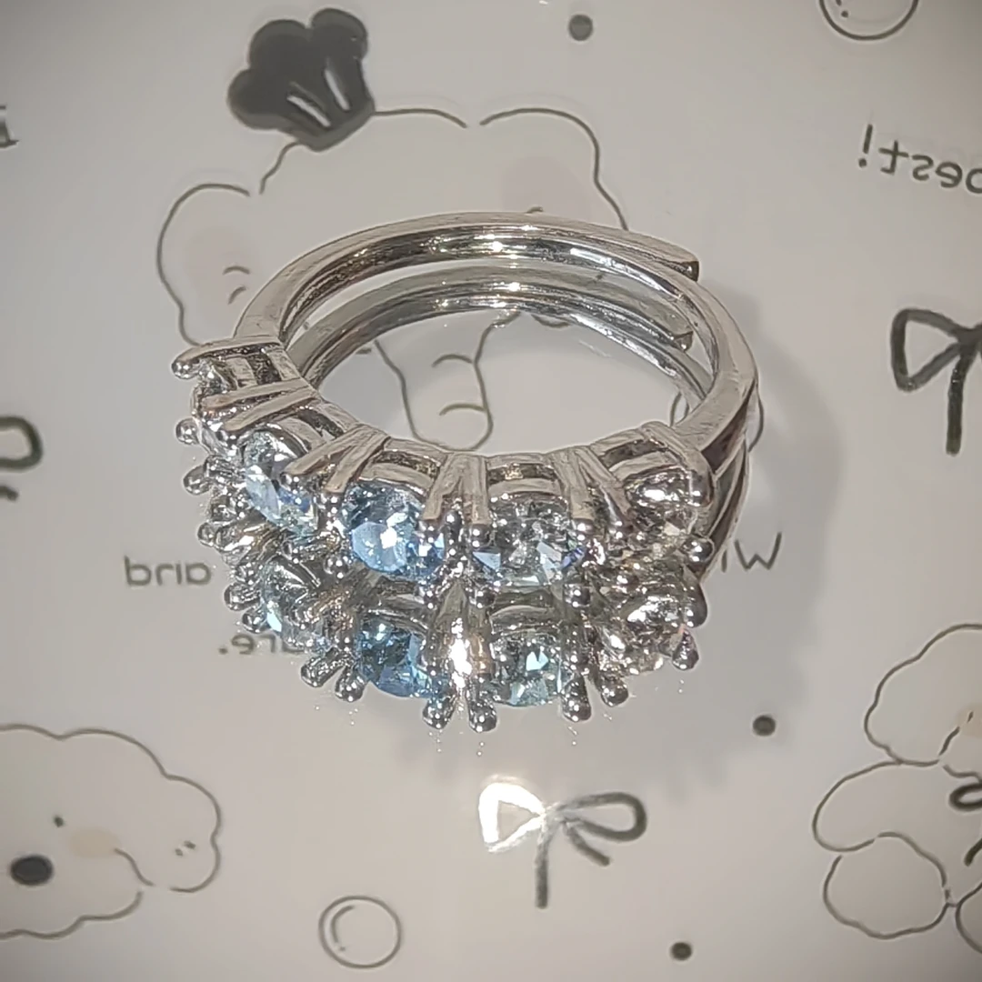 铜合金仿水晶戒指 镀银铜合金爆闪华子钻戒指开口可调节精致满钻