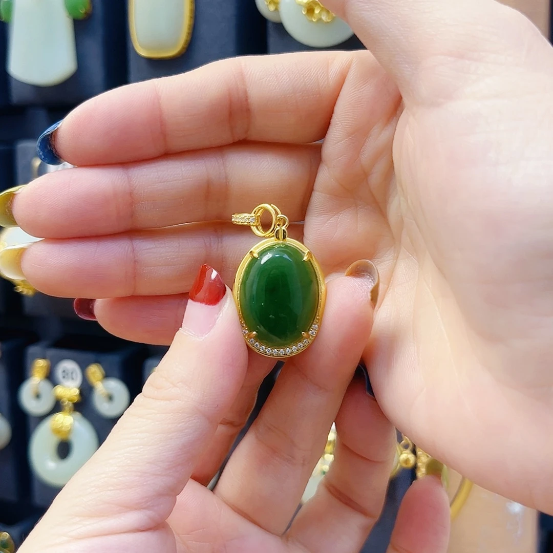 和田玉银S925镀金镶嵌颈饰