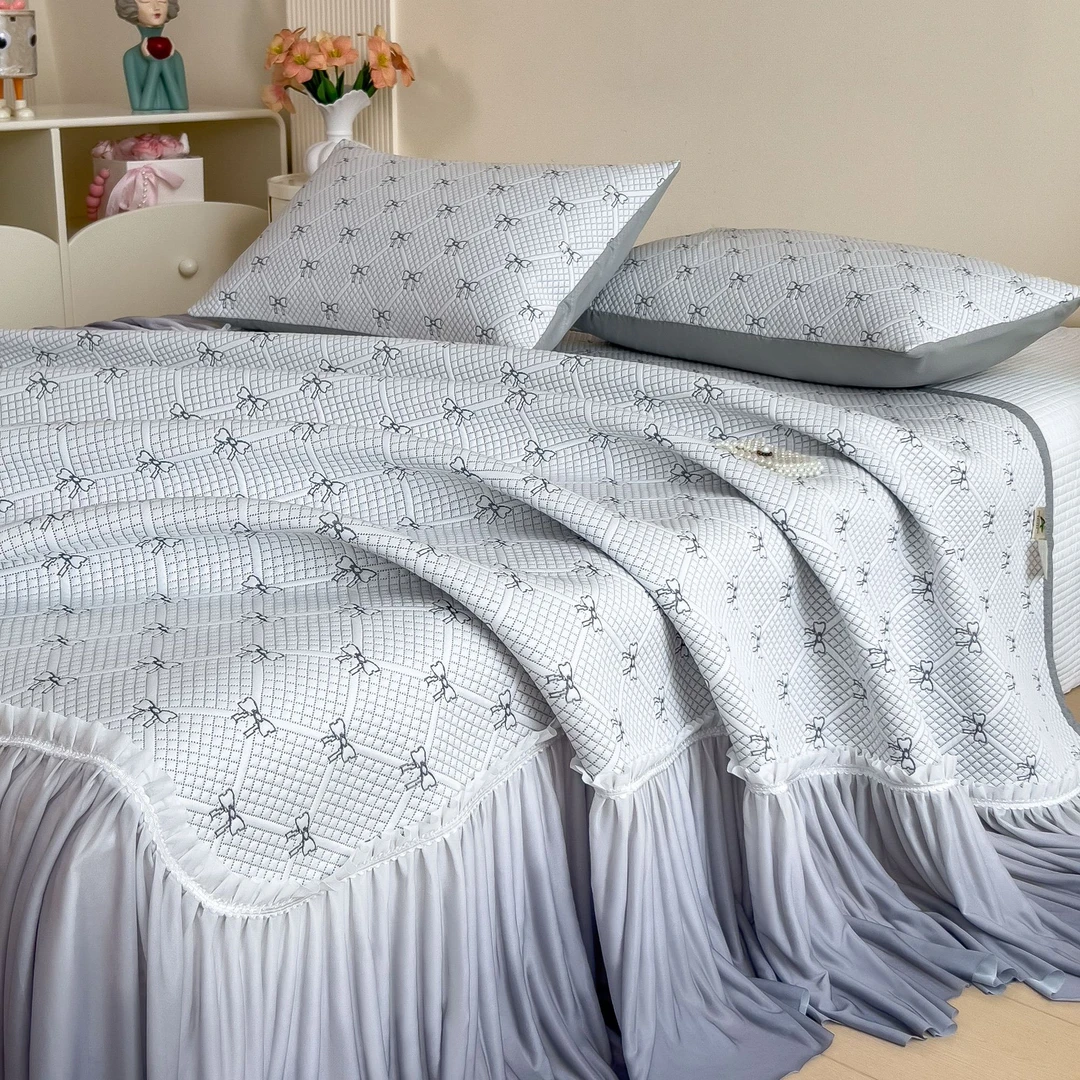 夏季凉感冰豆豆凉席蝴蝶结床裙款空调软席冰丝席舒适亲肤家用