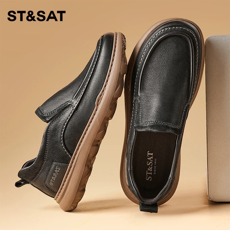 St&Sat/星期六春秋休闲复古一脚蹬休闲皮鞋秋季透气男