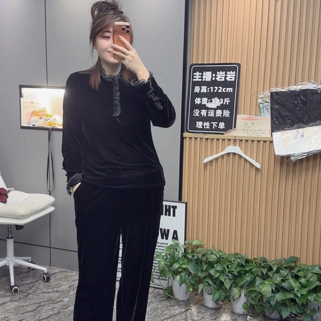 岩岩家秋冬高端丝绒菲边显瘦女上衣2390