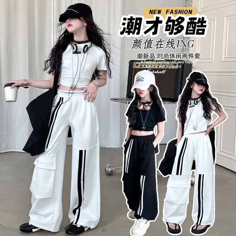 女童夏款短袖工装裤套装2025新款洋气时髦中大童休闲两件套