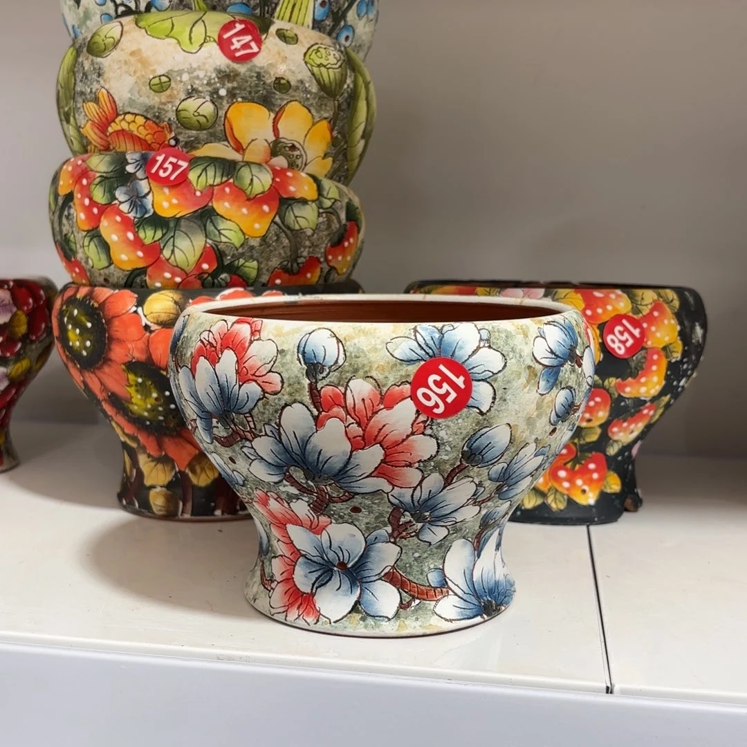 紫砂花盆景德镇手绘花盆陶瓷14/12