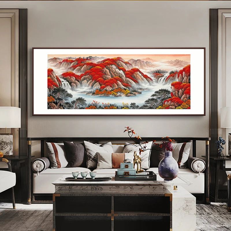 手绘【鸿运当头】国画山水画客厅办公室挂画背景墙48-2