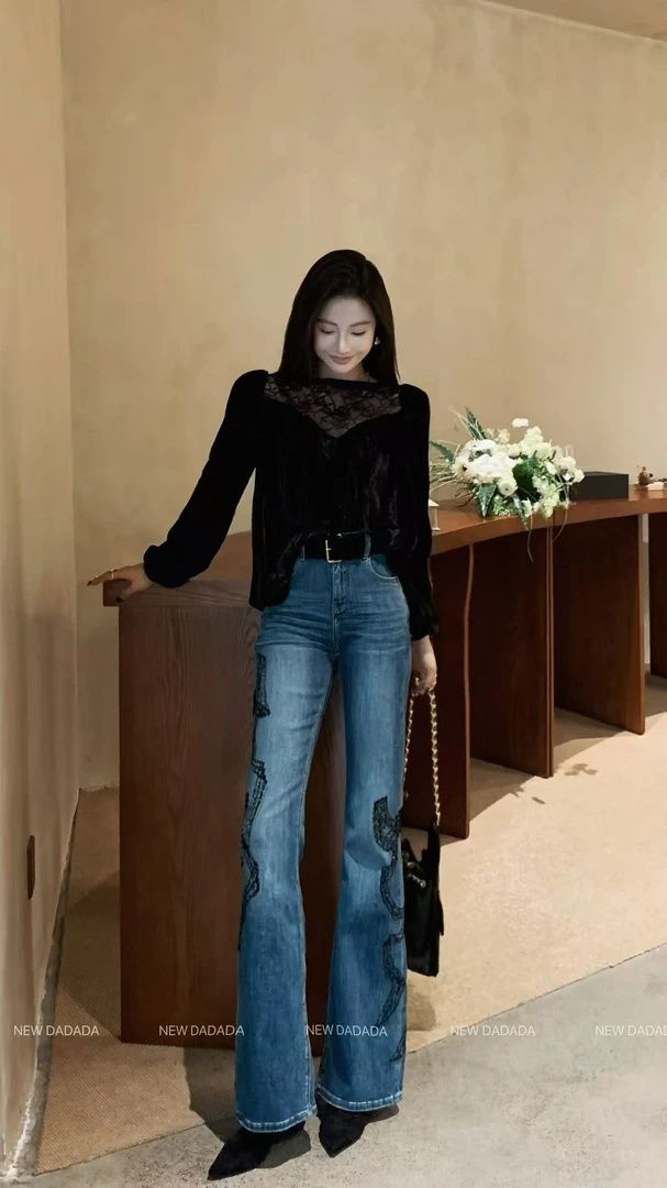 利达 NEW DADADA 复古微喇气质时尚百搭休闲修身显瘦裤子CDM1763