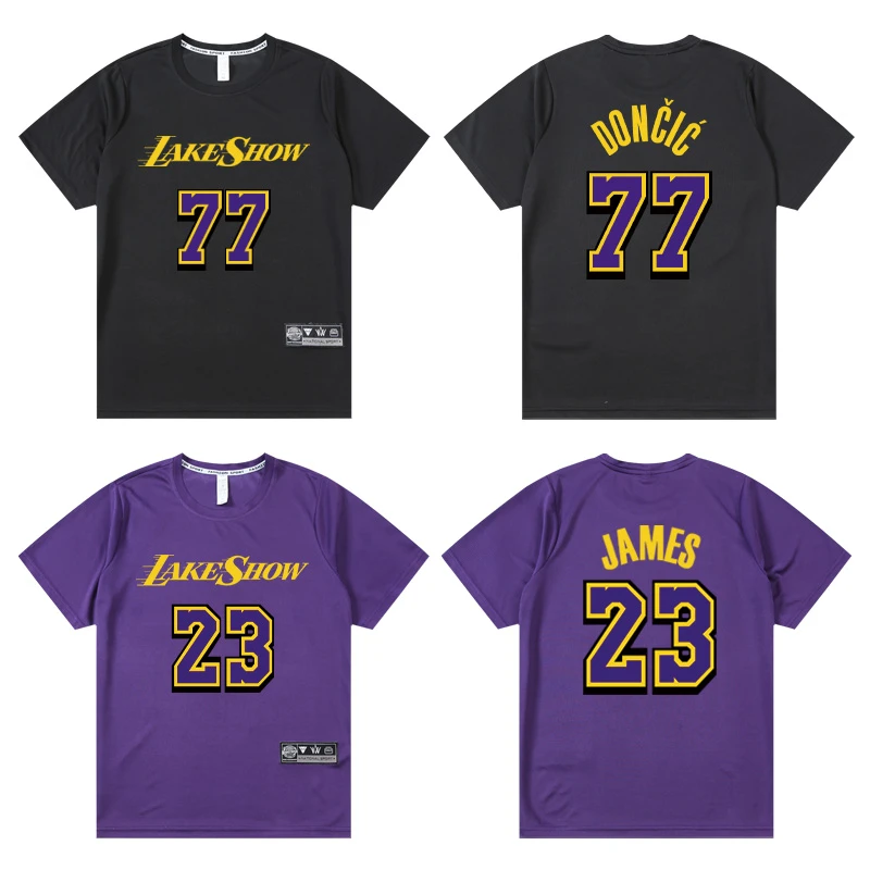 夏季湖人詹姆斯科比速干训练投篮服短袖男东契奇美式篮球健身T恤