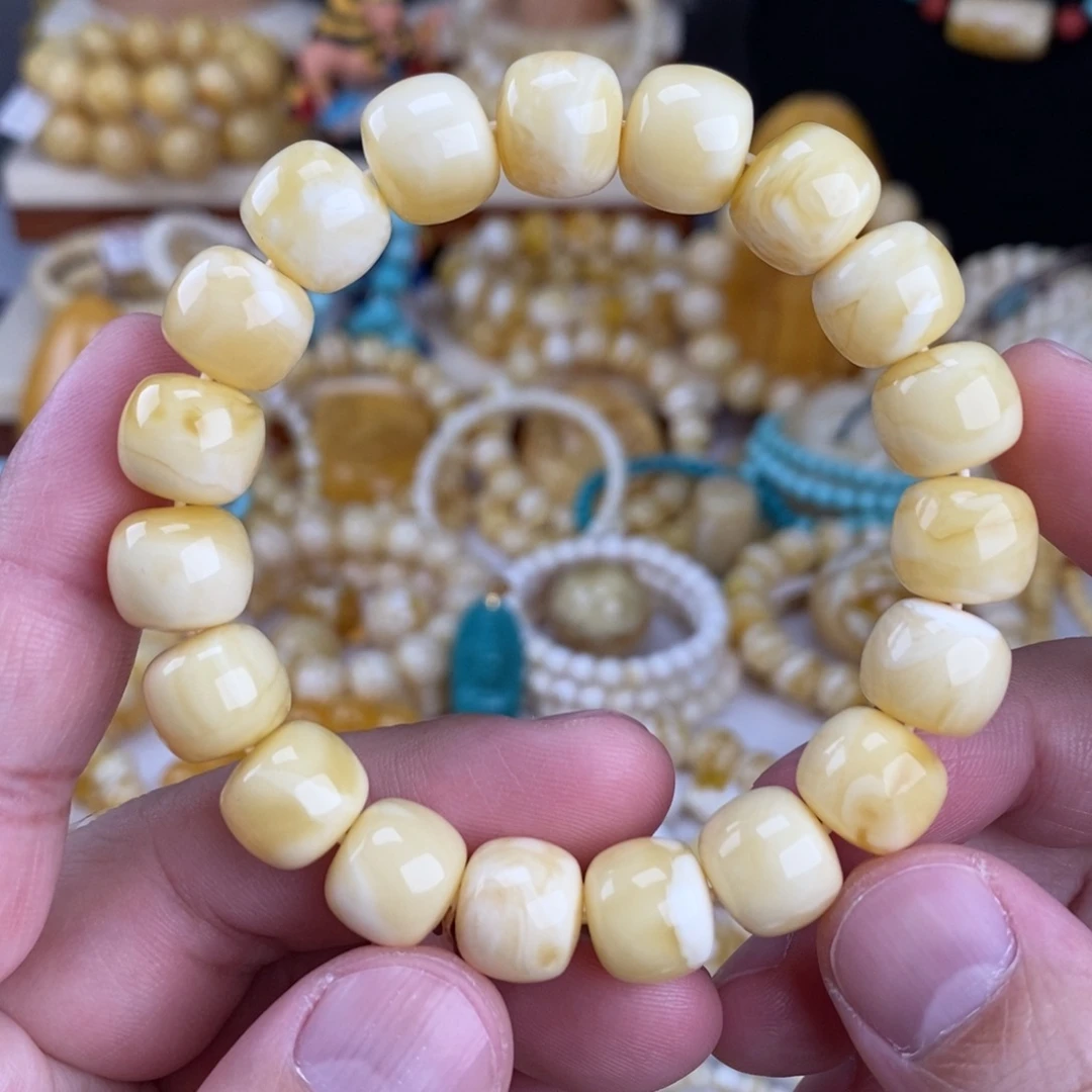 蜜蜡未镶嵌手链奶酪白特浓阿尔卑斯12.2mm