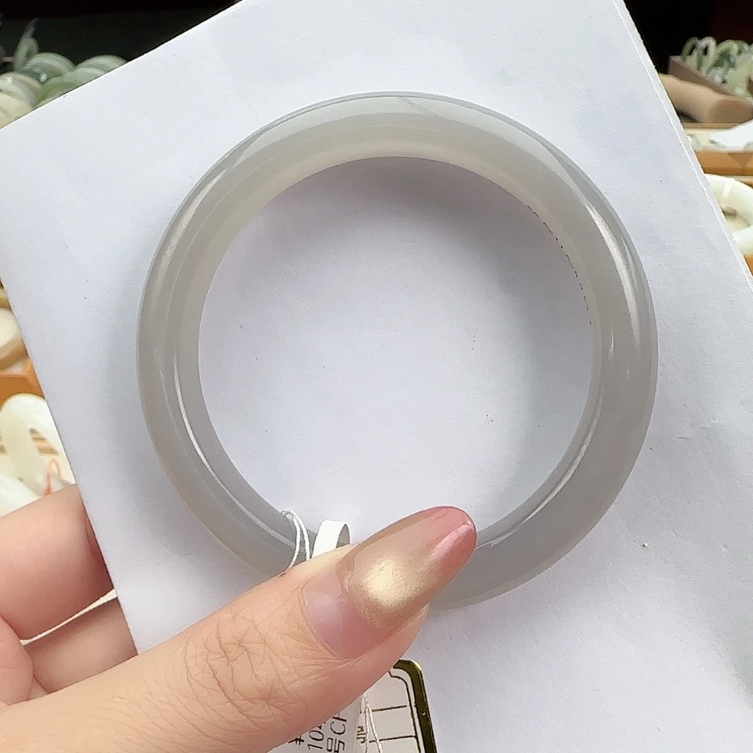 和田玉未镶嵌手镯高冰胶起光正圈58-59精品