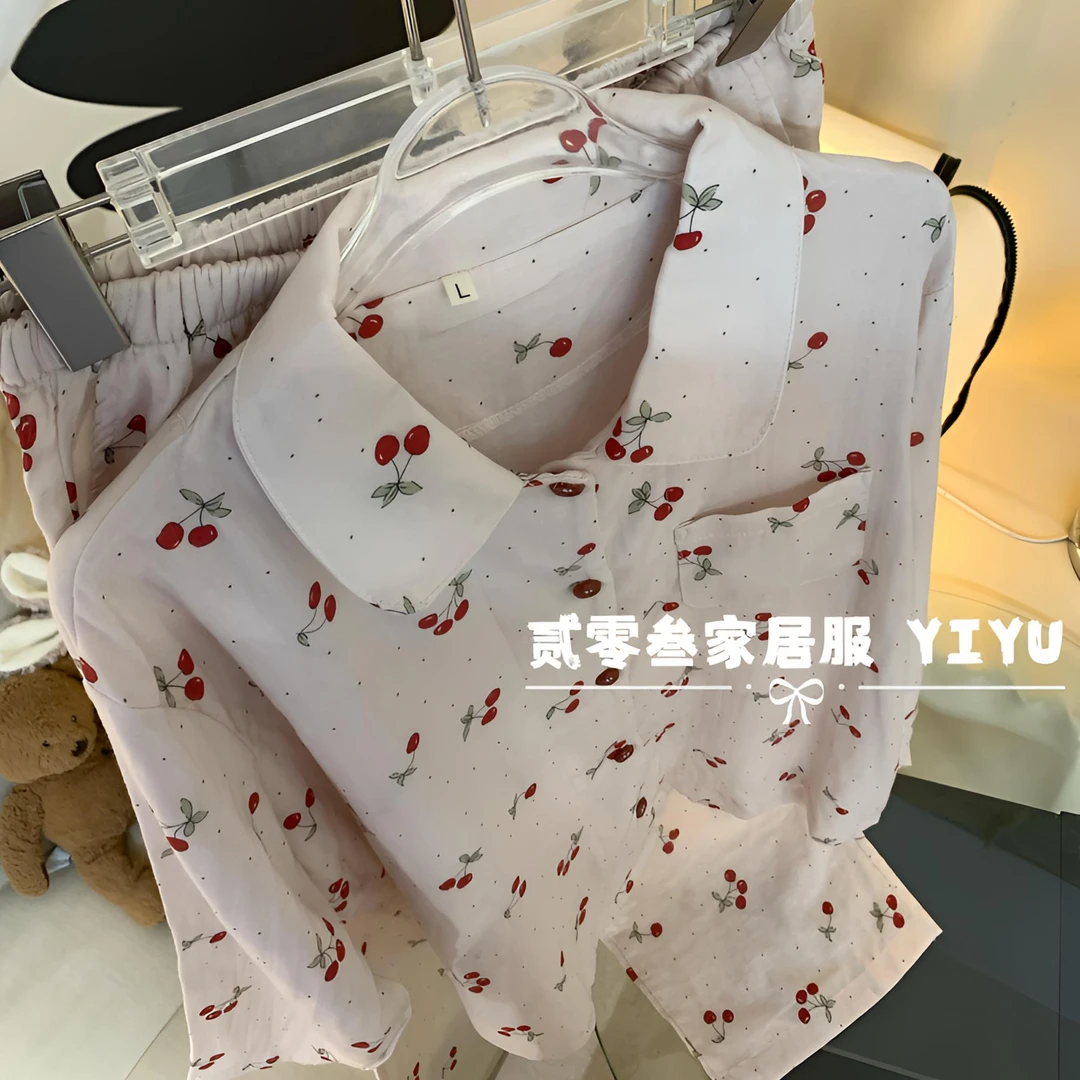 【樱桃点点】蛇年新款春季睡衣女可爱少女长袖透气舒适家居服可外穿