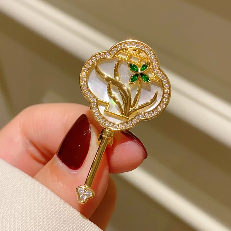 铜胸针 新中式小团扇胸针四叶草兰花旗袍汉服复古胸花气质百