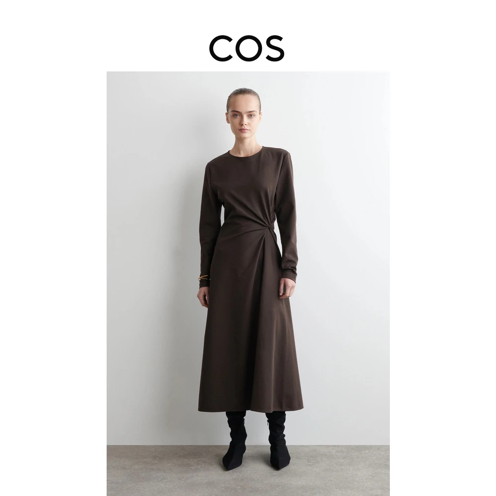 COS女装 标准版型扭结细节长袖连衣裙2025秋季新品1292759001