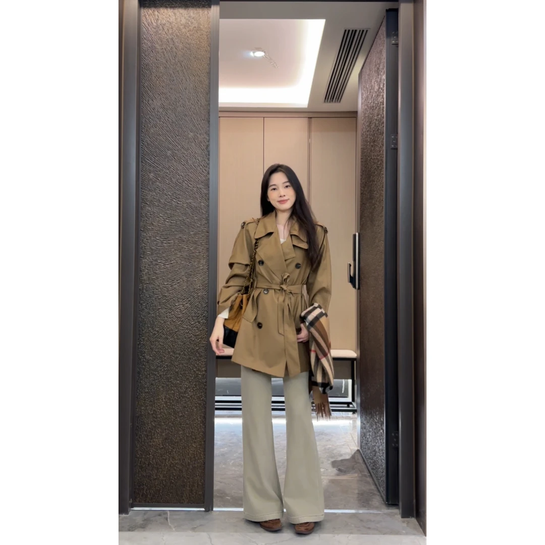 DAQING【冬日奶咖】直筒微喇牛仔裤女秋冬植绒显瘦奶茶色裤子