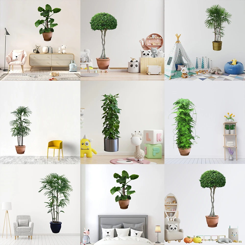 3D逼真绿叶绿植盆栽向日葵牡丹花百合花自粘墙贴画客厅卧室装饰画