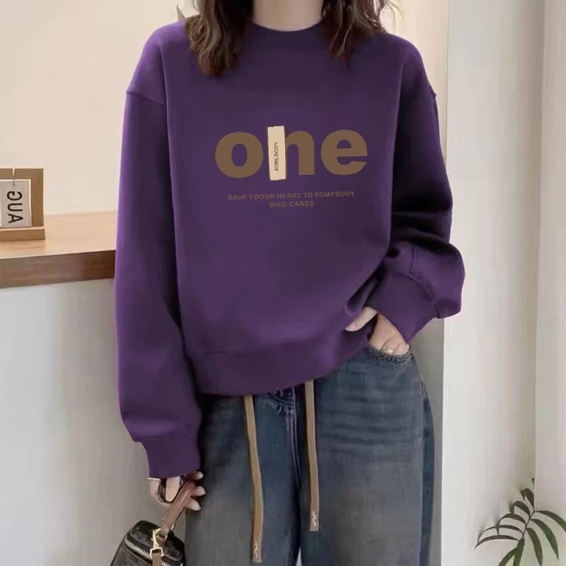 多巴胺圆领套头打底衫加绒加厚卫衣女2025春秋季新款宽松韩版外套