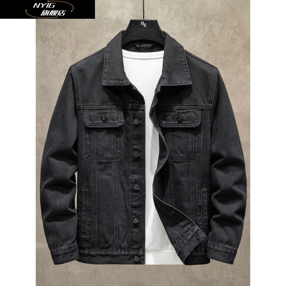 NYIG黑色牛仔外套2025新款上衣服褂工装秋季休闲宽松秋装中年夹克