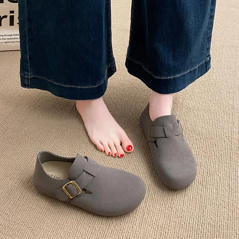 女鞋踩屎感全包勃肯鞋女2025新款春季一脚蹬灰色乐福鞋软底博肯鞋