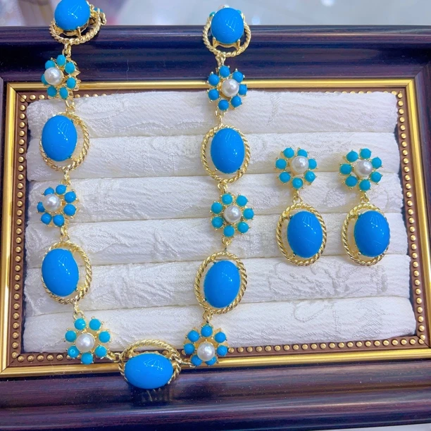 钛钢琉璃项链 2147新款两件套首饰耳环项链爆款白搭时尚