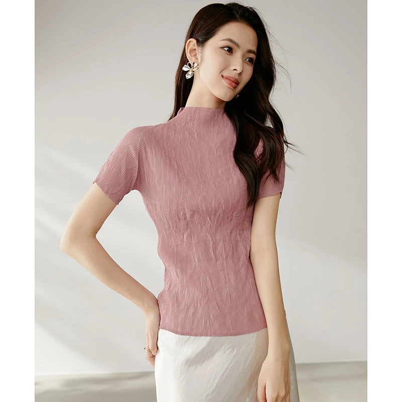 【断码清仓】2025春夏上衣短袖捏褶T女24122722