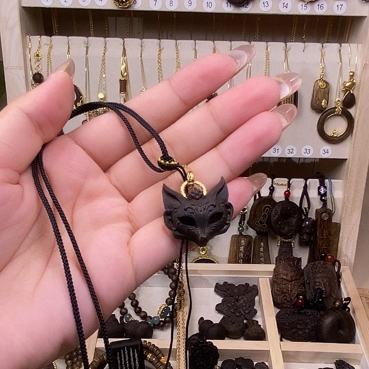 木质吊坠925银锦*呀狐狸面具