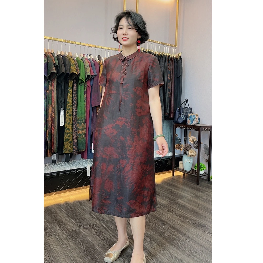 丽写【131】专柜原版100%桑蚕丝红云纱连衣裙女