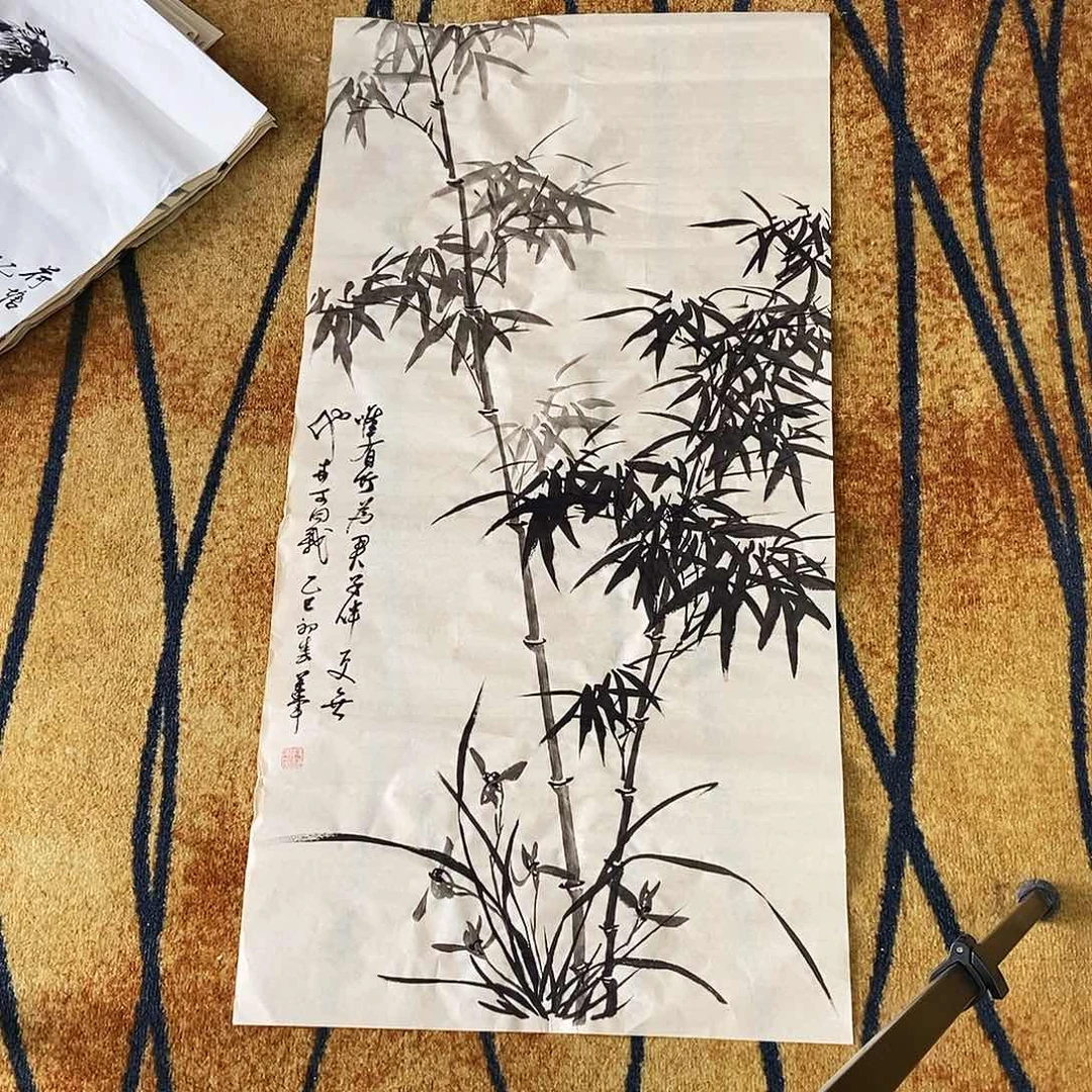 版画苔***小张芳军手绘竹子50.100
