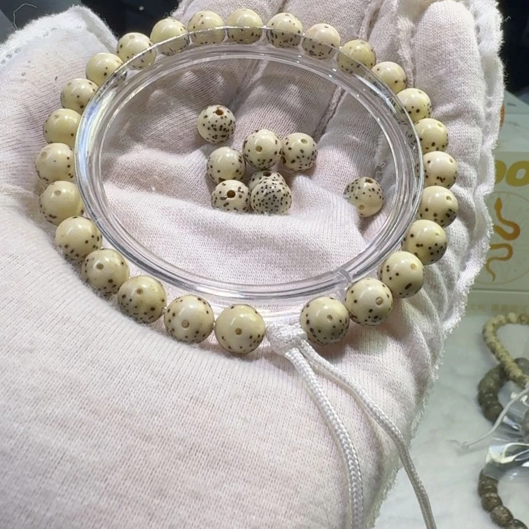星月菩提手串西****）8骨瓷白圆珠手持带备籽