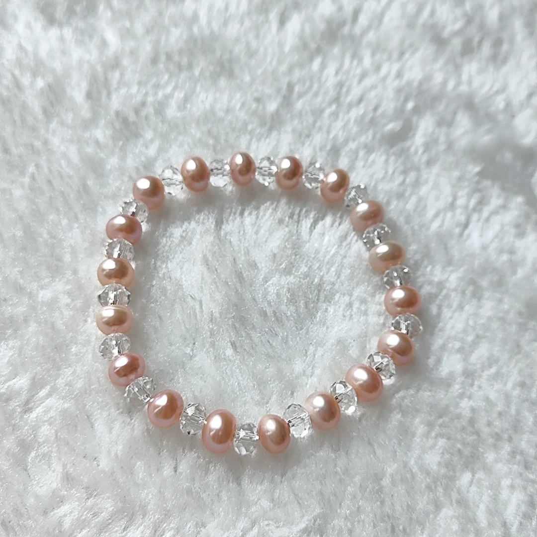 天然无核车轮珠粉紫色弹力手链7-8MM百搭时尚轻奢简约手链