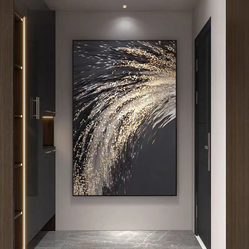 轻奢抽象玄关装饰画黑金色艺术客厅沙发背景墙挂画