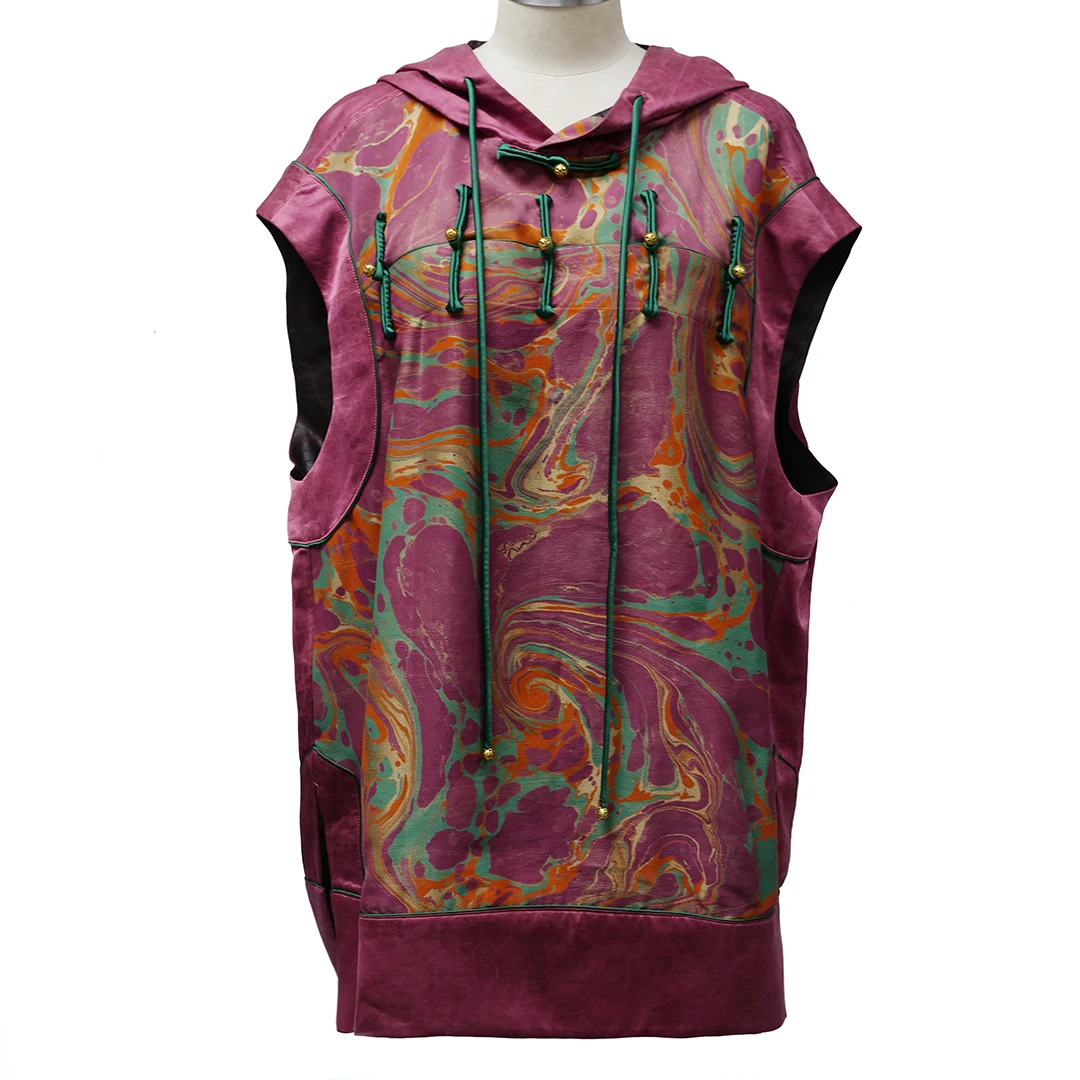 元始华风墨池染真丝香云纱连帽衫-W