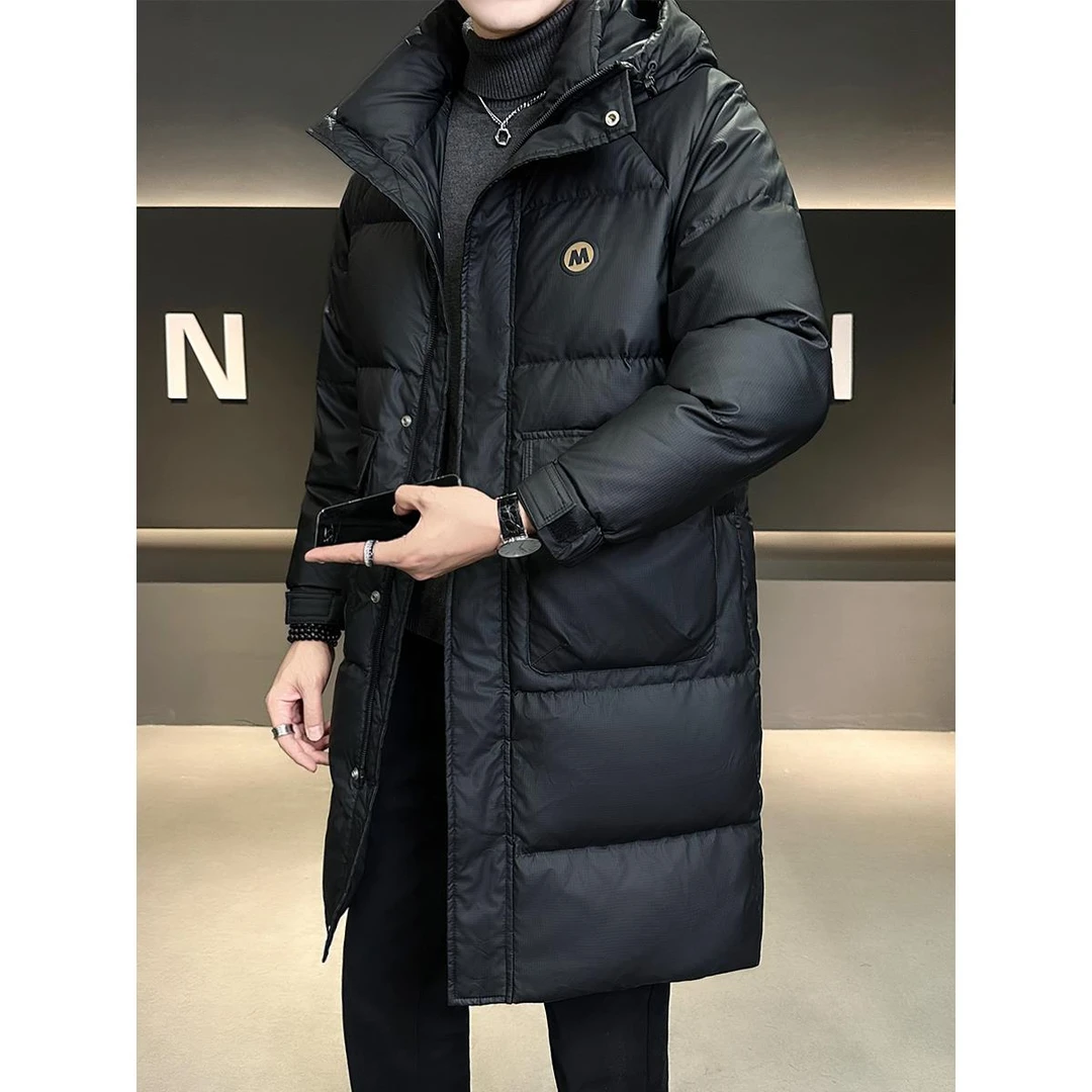 冬季2025新款男士羽绒服男中长款连帽休闲帅气时尚防水冬装外套男