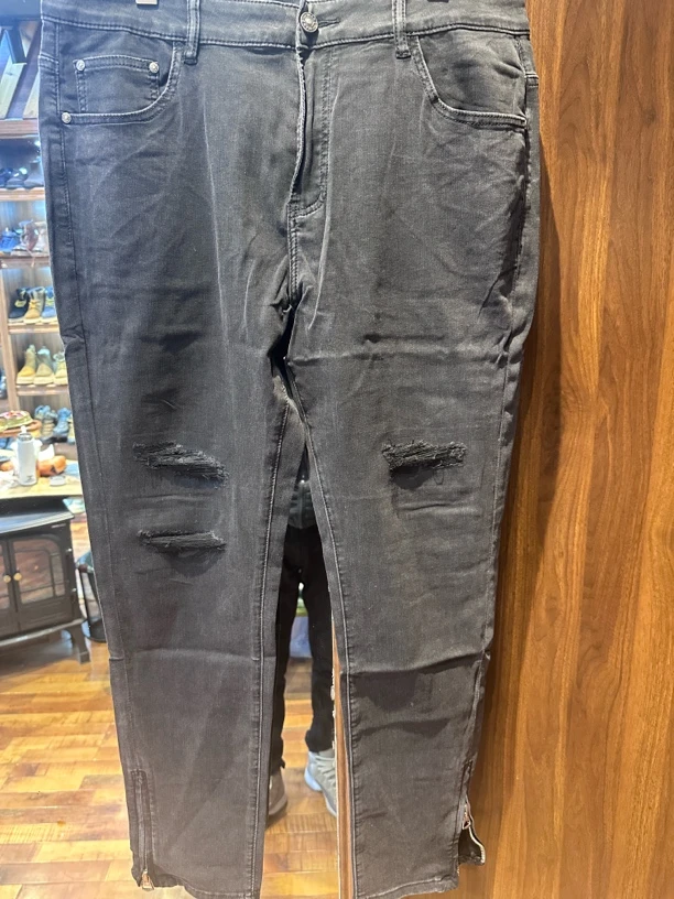 高弹力长裤微弹水洗男破洞牛仔裤拉链