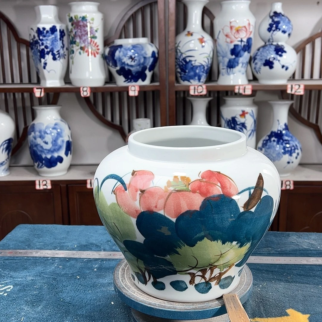 摆件景德镇陶瓷大口荷花花