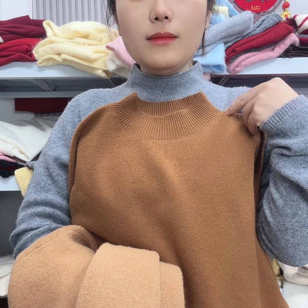 160高120斤金驼色半高领羊毛