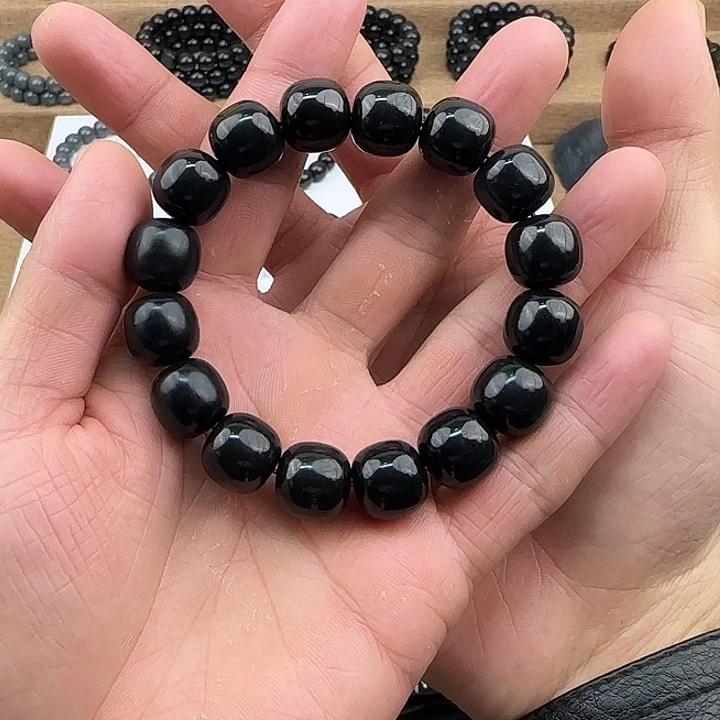 和田玉未镶嵌手链墨玉14老型98➕墨精工手串