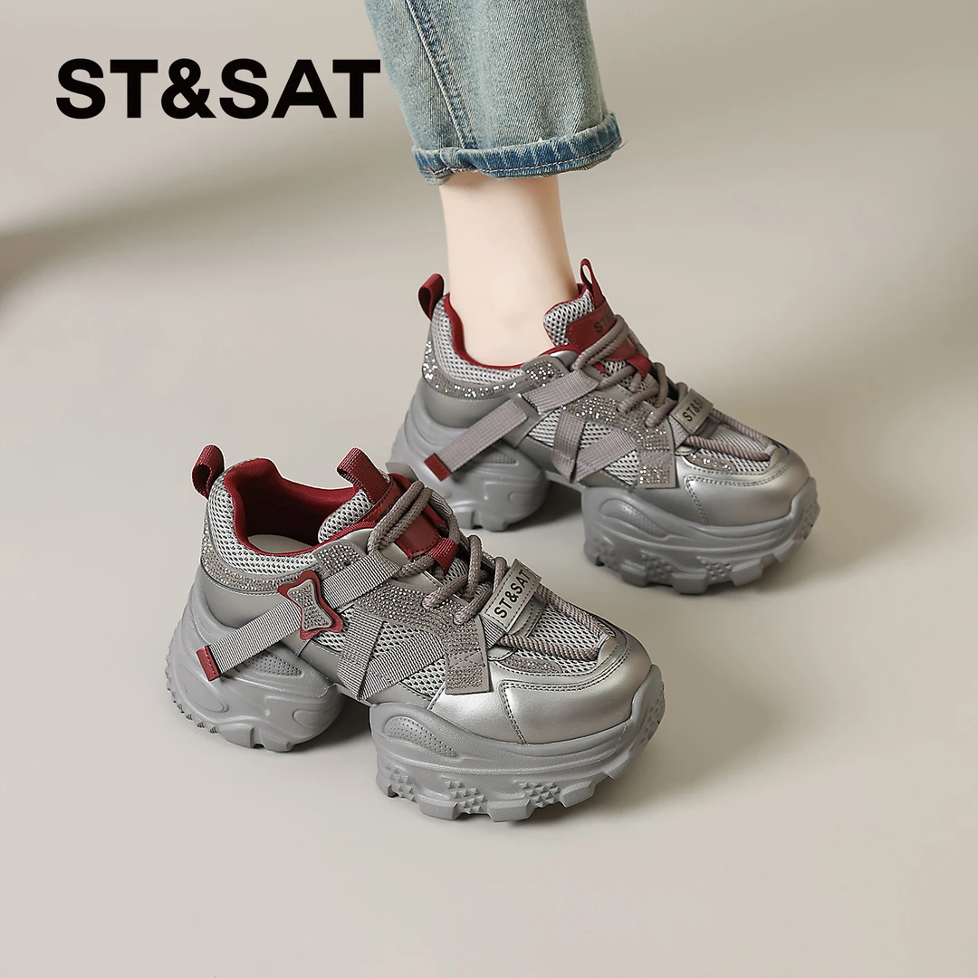 星期六复古厚底老爹鞋女款2025新款秋季网面时尚运动鞋显脚小女鞋