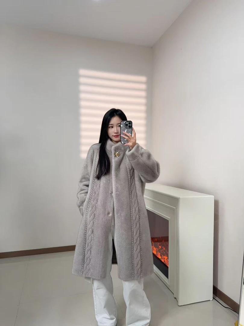 人造皮草 压花皮草长款环保皮草时尚女装毛毛大衣