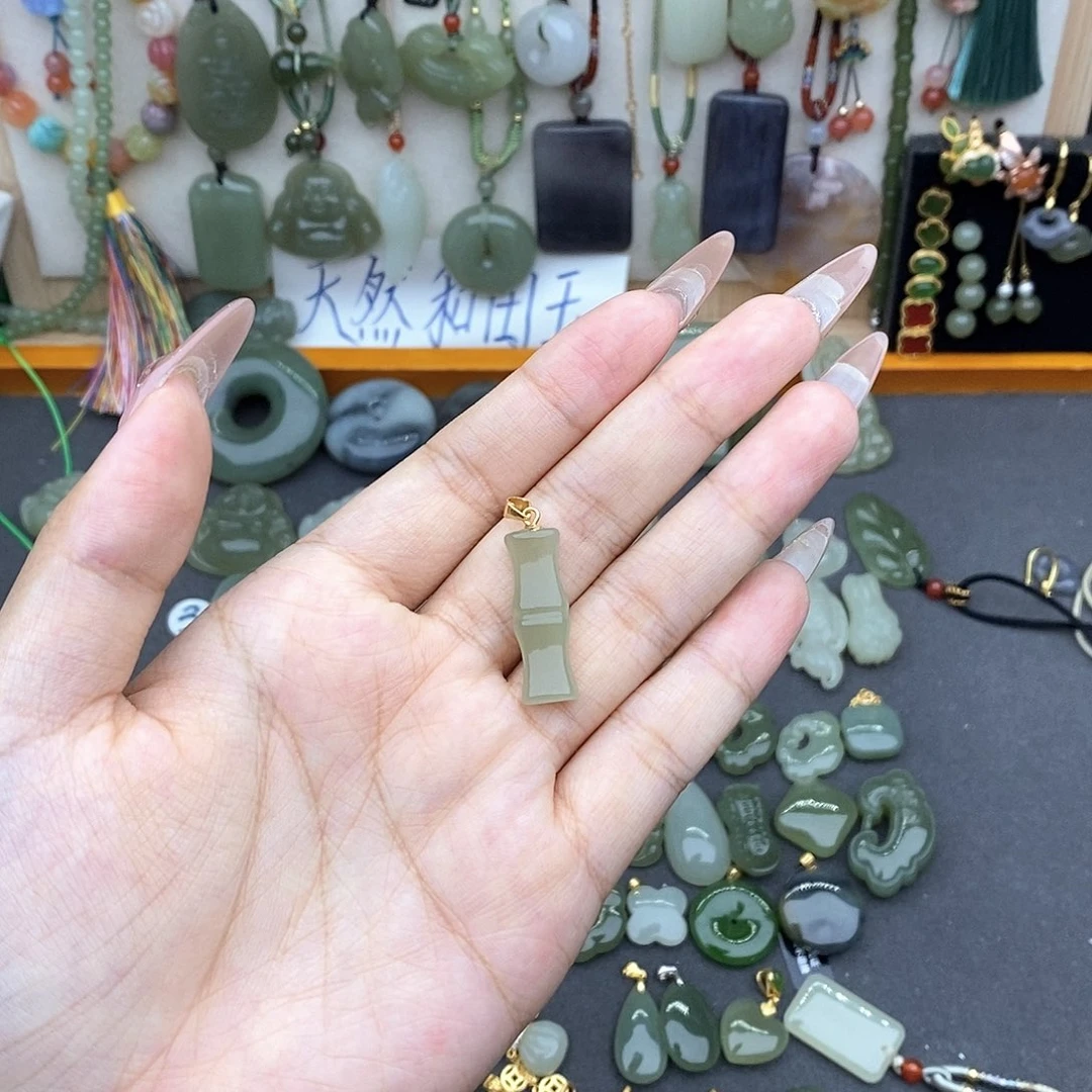 和田玉银S925镶嵌吊坠(不含链)