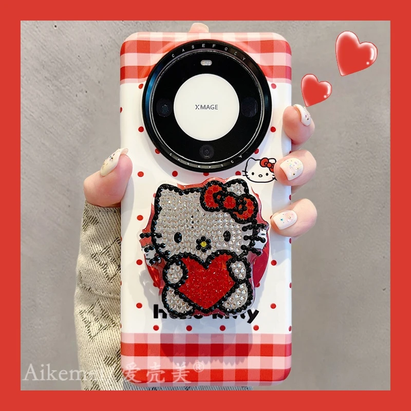 适用华为mate70pro+手机壳波点kt猫mate60pro+美乐蒂水钻磁吸支架