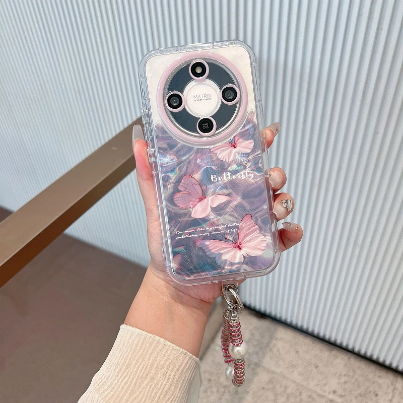 适用于华为荣耀x70手机壳新款高级感渐变波纹优雅蝴蝶防摔女款